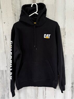 Caterpillar Men’s Size Large Drawstring Hoodie In Black Caterpillar Graphics
